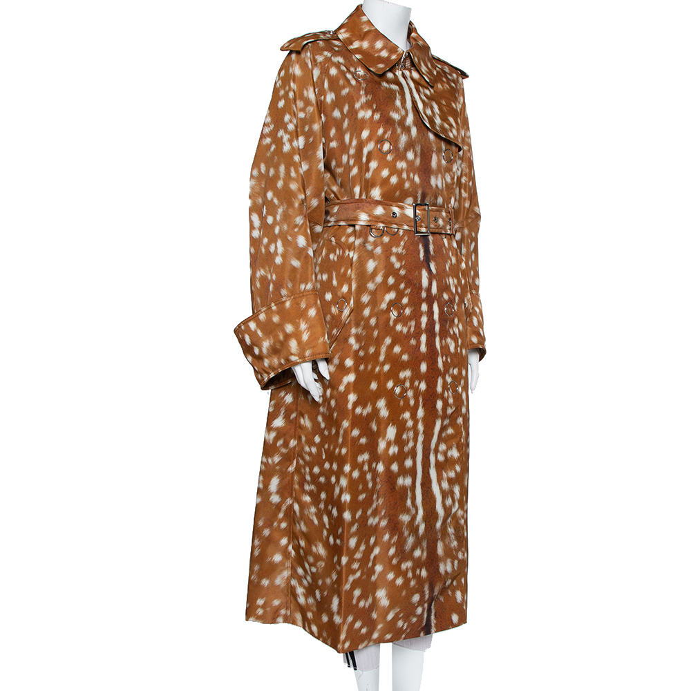 

Burberry Brown Deer Printed Exaggerated Cuff Detail Belted Trench Coat
