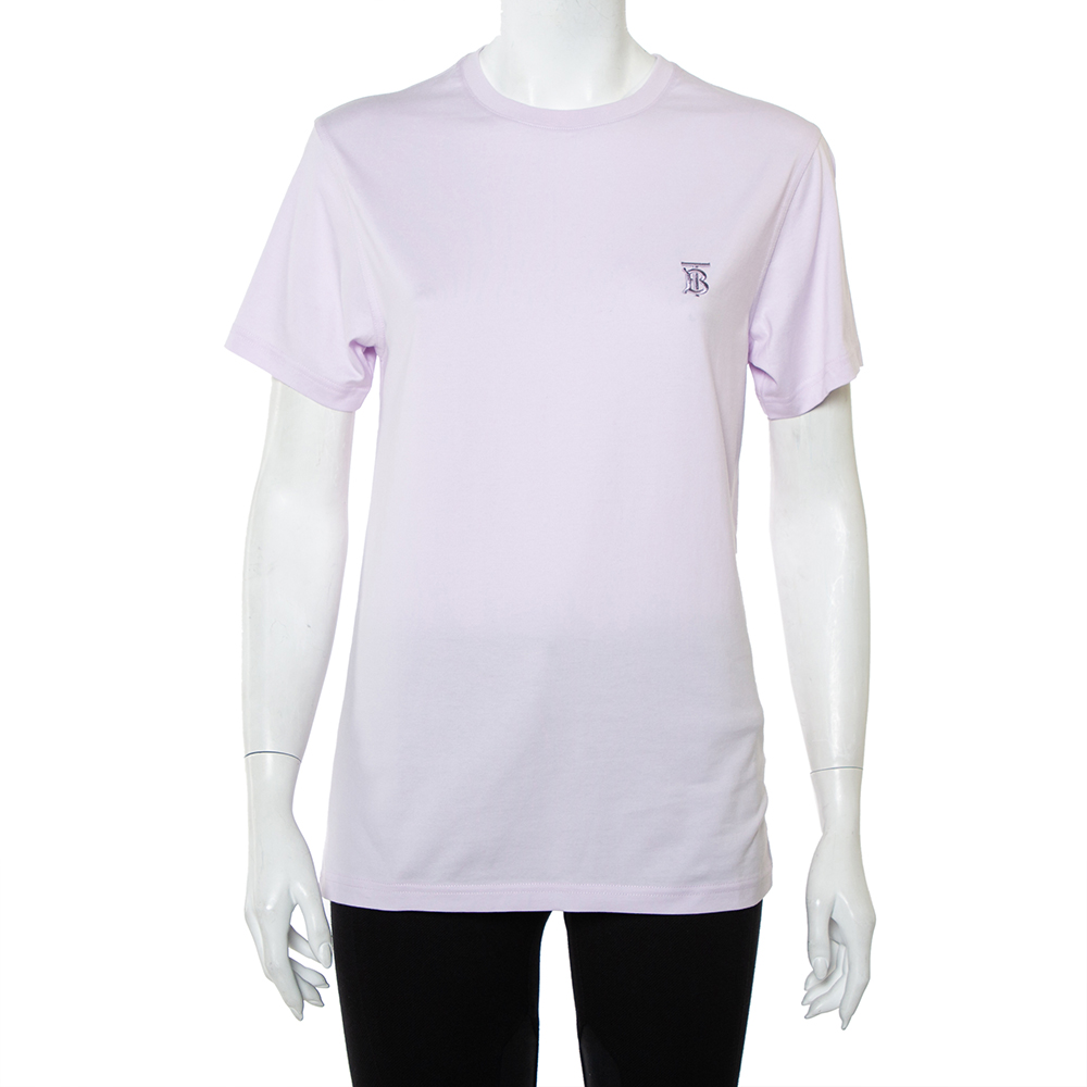 Pre-owned Burberry Lavender Cotton Logo Embroidered Crewneck T-shirt Xs In Purple