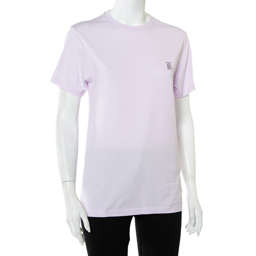 

Burberry Lavender Cotton Logo Embroidered Crewneck T-Shirt, Purple