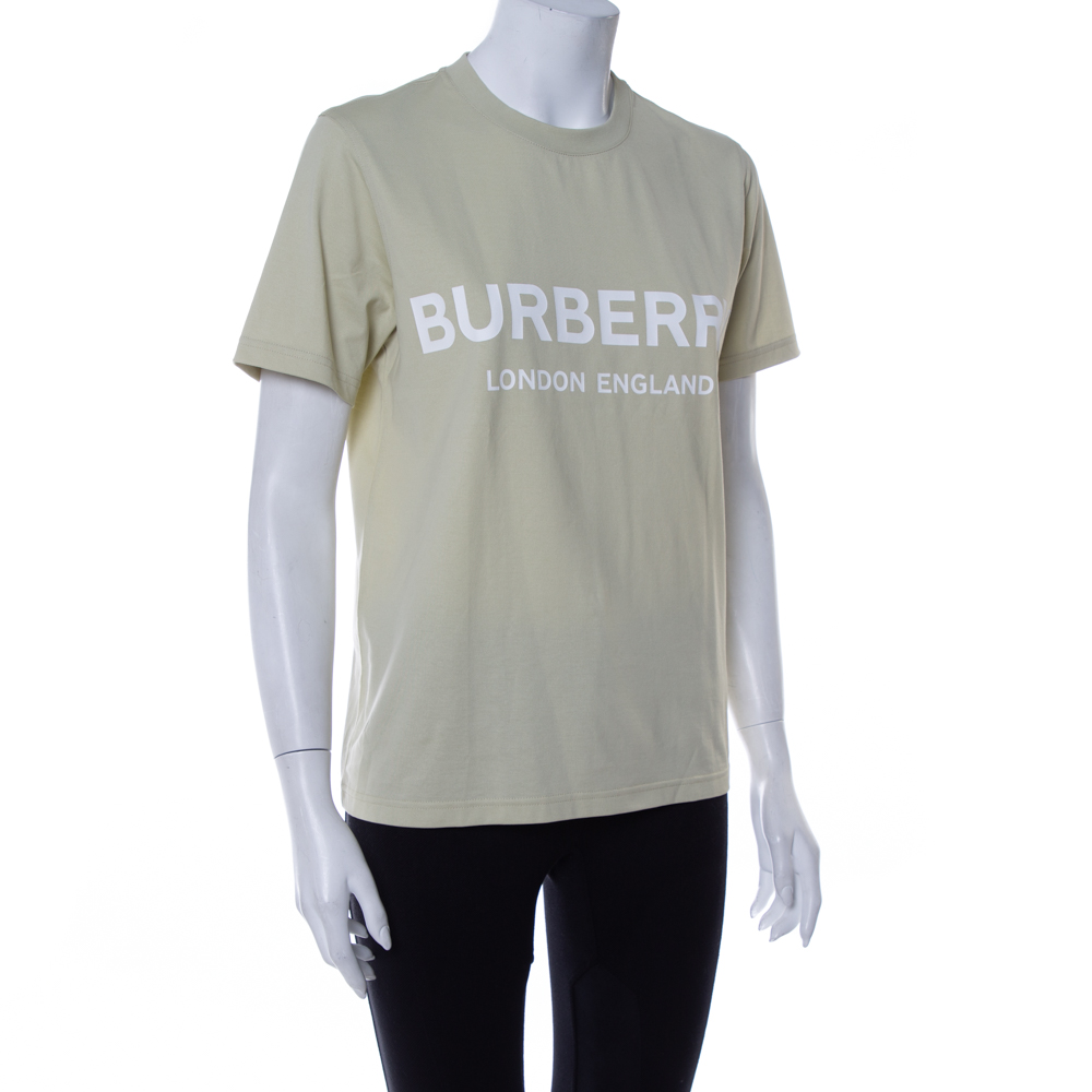 

Burberry Pale Green Cotton Shotover Logo Print T Shirt