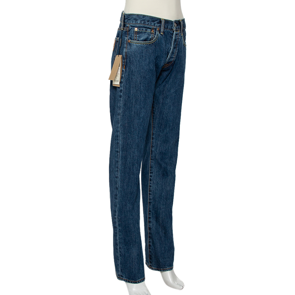 

Burberry Indigo Medium Wash Denim Straight Fit Jeans, Blue