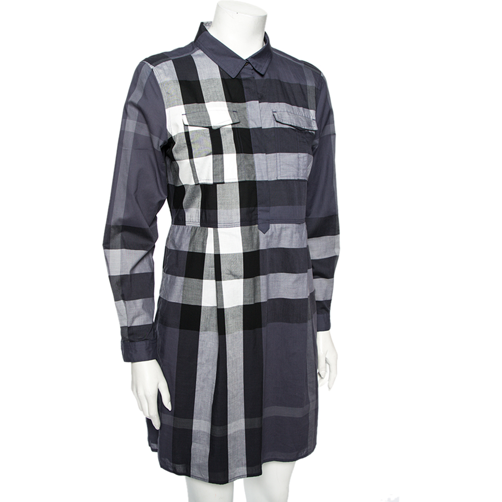 

Burberry Brit Blue Checkered Cotton Peggie Shirt Dress