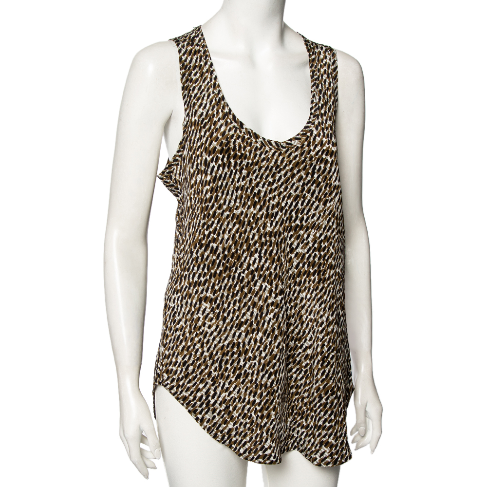 

Burberry Brit Sand Printed Silk Sleeveless Top, Brown