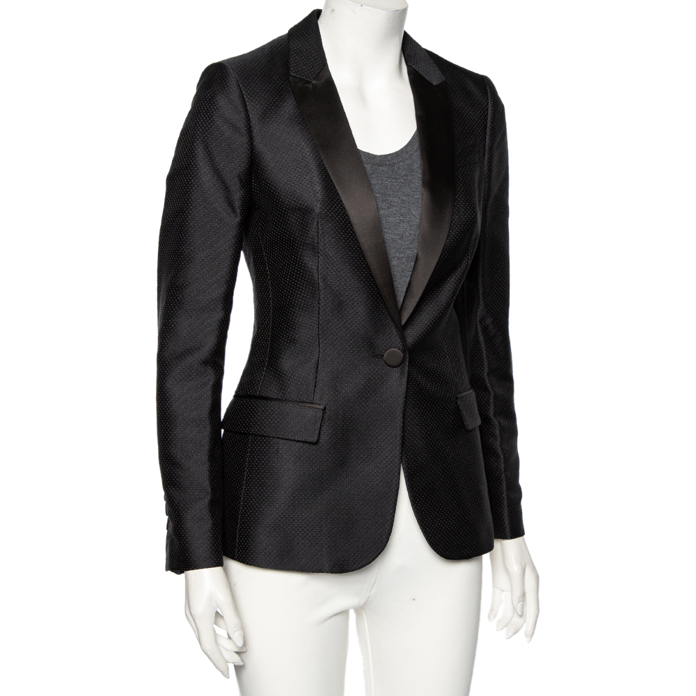 

Burberry Black Textured Silk & Satin Trimmed Single Breasted Tuxedo