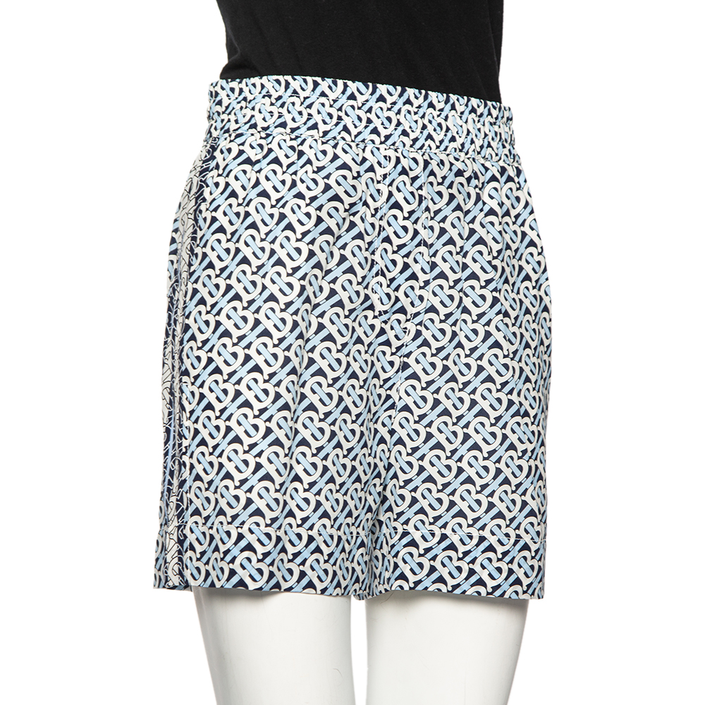 

Burberry Blue Monogram Printed Silk Shorts