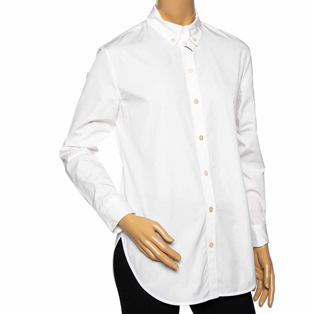 

Burberry White Cotton Embroidered Logo Detailed Button Down Shirt