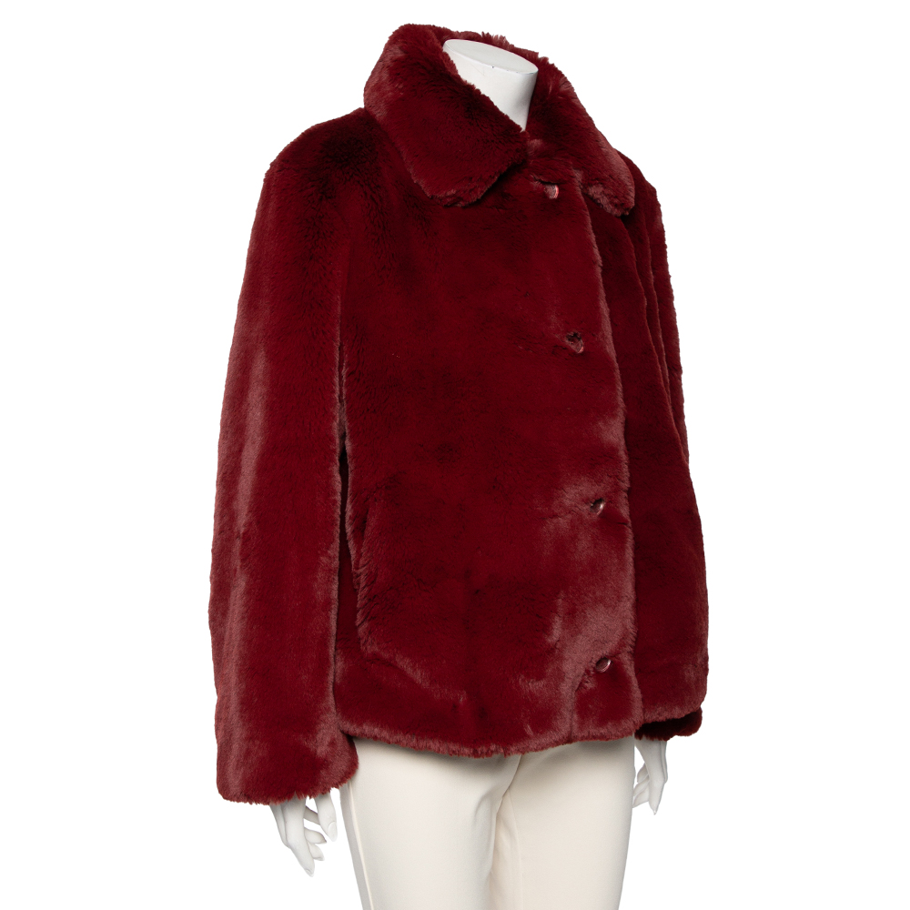 

Burberry Red Faux Fur Button Front Jacket