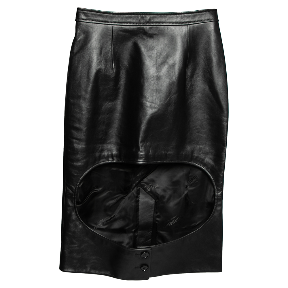 

Burberry Black Leather Step Through Pencil Skirt