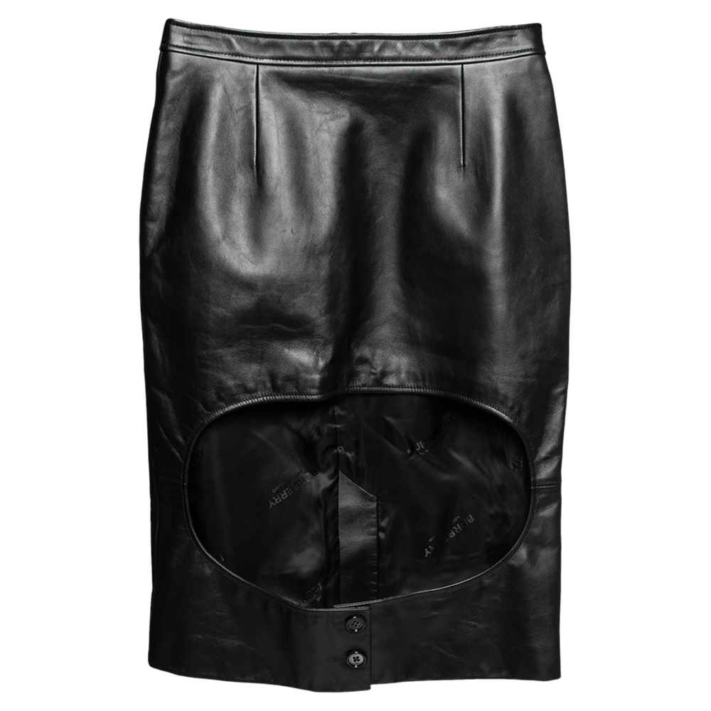 

Burberry Black Leather Step Through Pencil Skirt