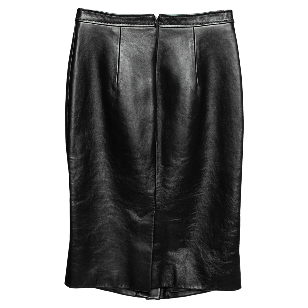 

Burberry Black Leather Step Through Pencil Skirt