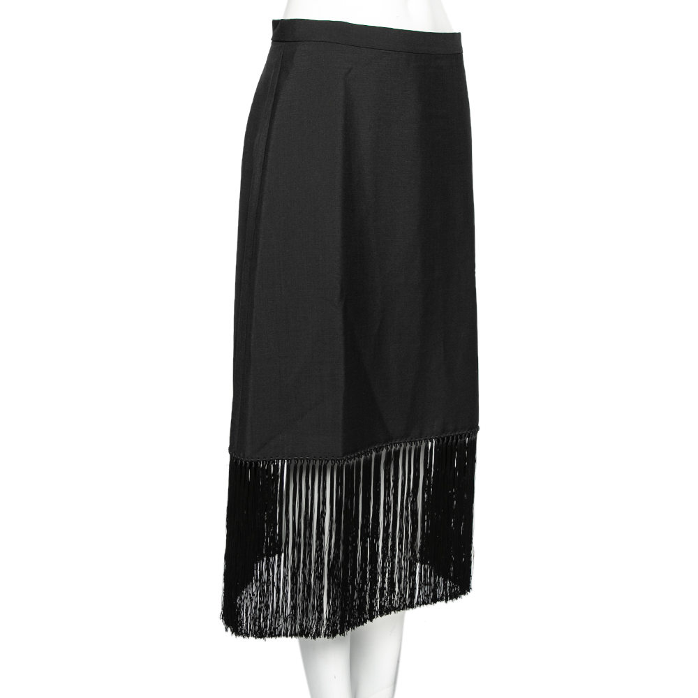 

Burberry Black Mohair & Wool Tassel Trim Fringed Skirt