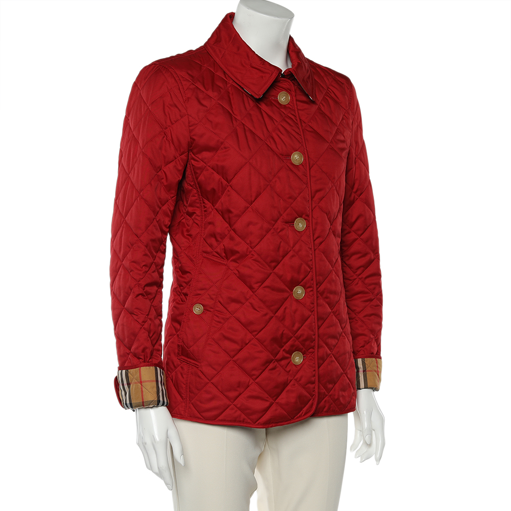 

Burberry Red Diamond Quilt Patterned Button Front Jacket