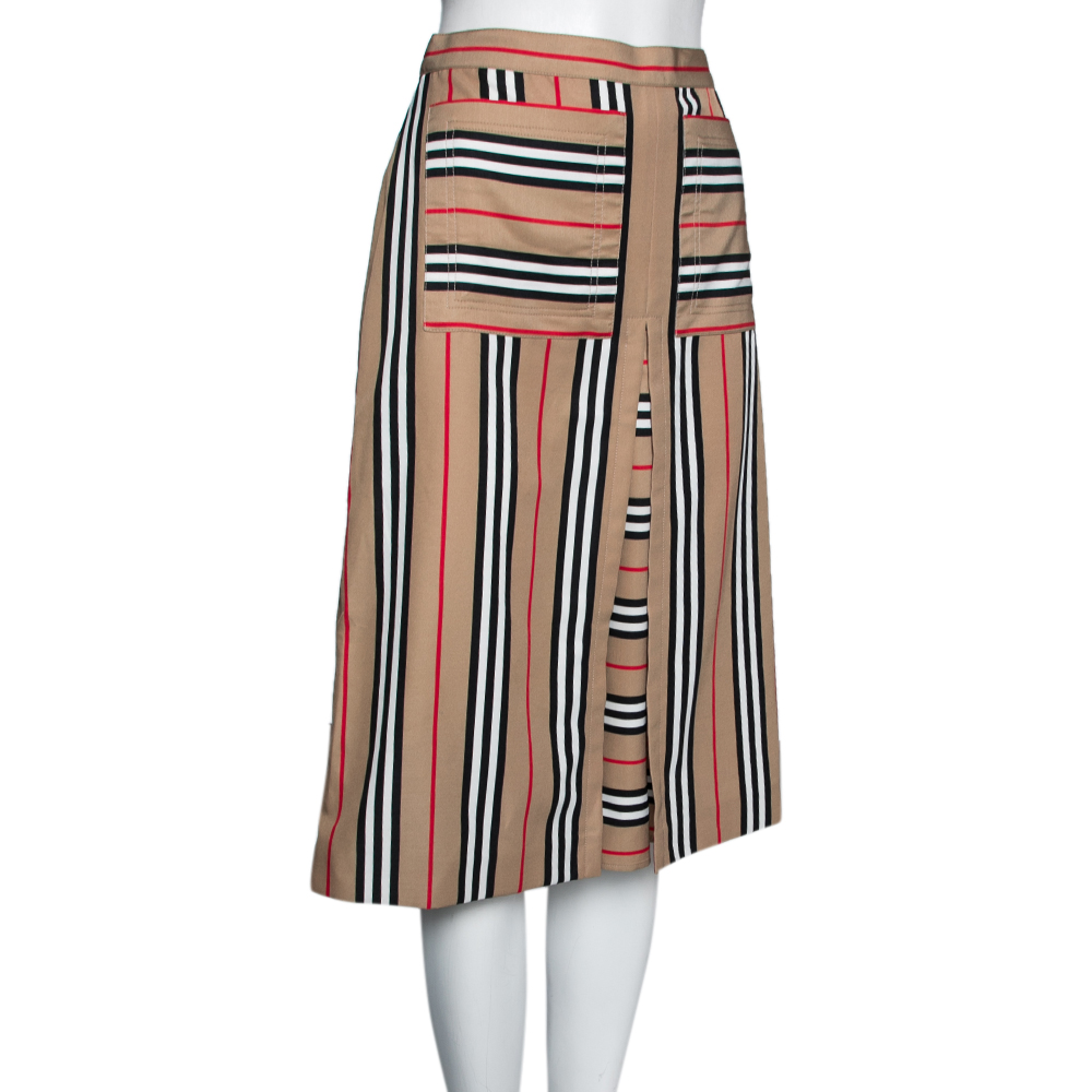 

Burberry Beige Icon Striped Twill Pleat Detailed Skirt