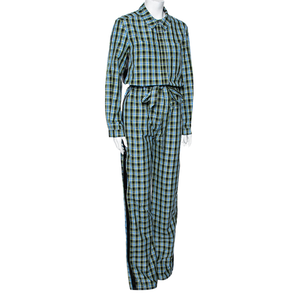 

Burberry Blue Lampton Plaid Checked Cotton Belted Jumpsuit