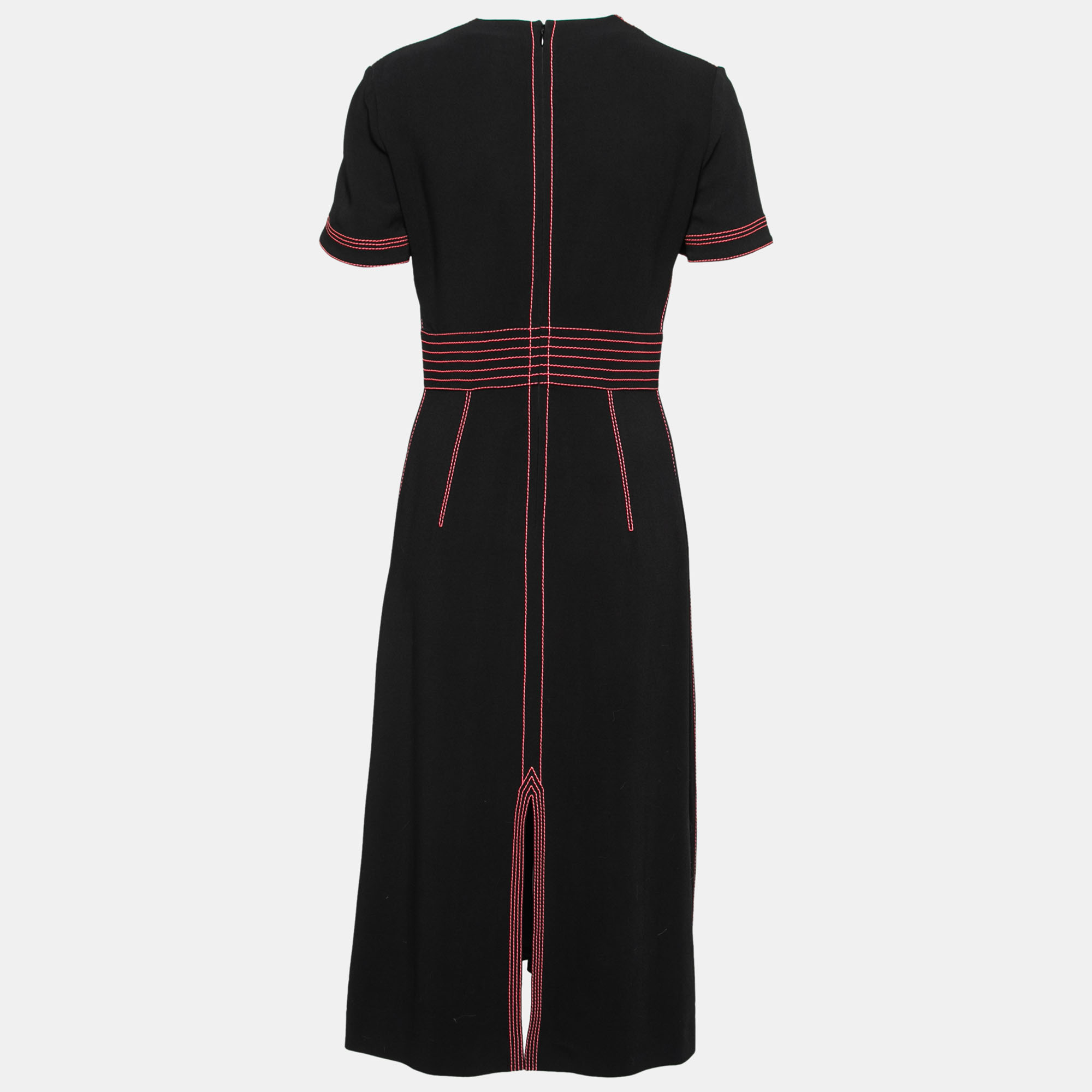 

Burberry Black Crepe Contrast Stitch Detail Benni Midi Dress