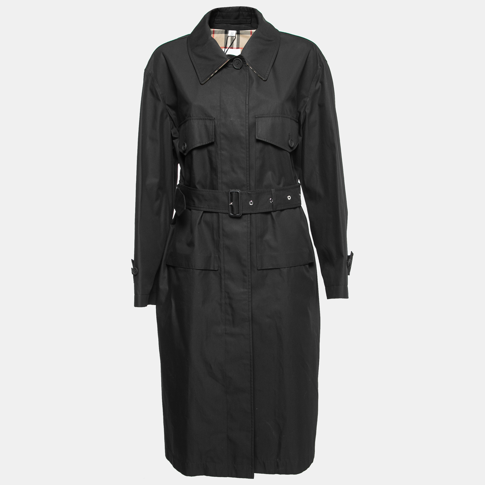 Pre-owned Burberry Black Gabardine Swingate Belted Trench Coat M