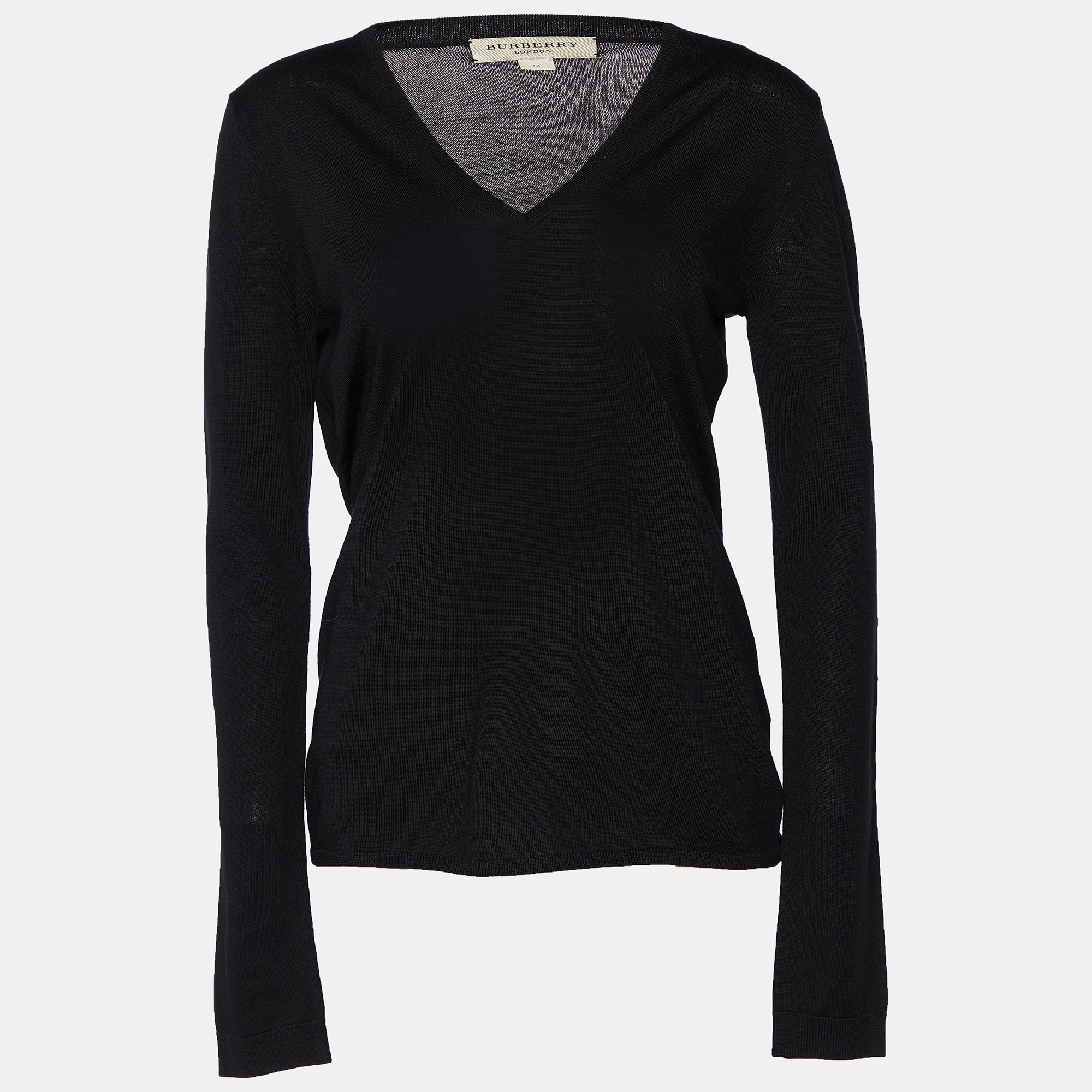Pre-owned Burberry Black Wool V-neck Sweater M