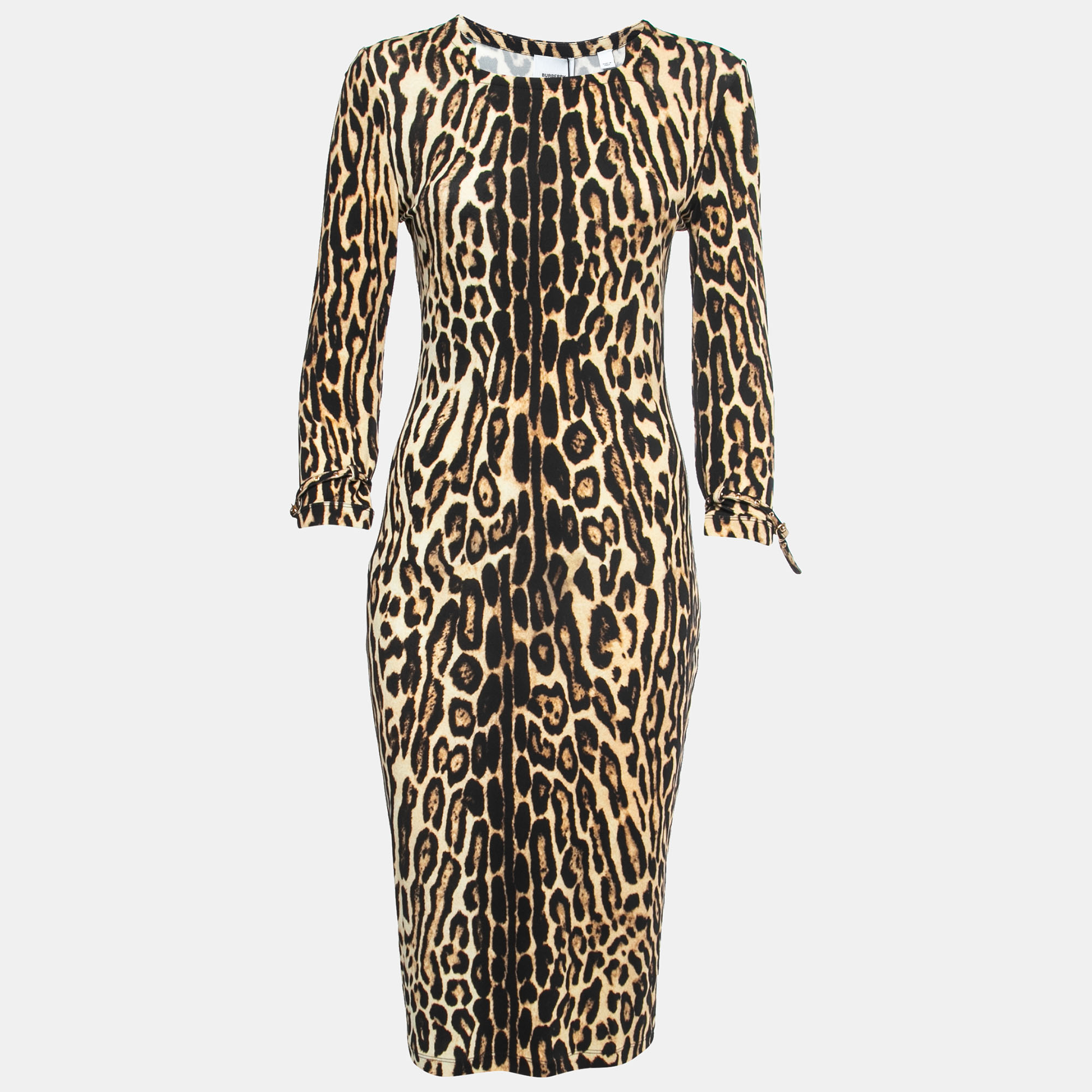 

Burberry Beige Leopard Print Stretch Jersey Midi Dress M