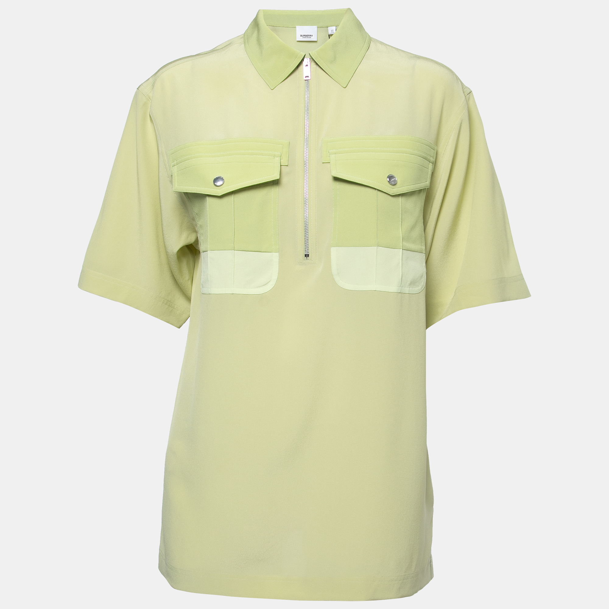 Pre-owned Burberry Green Silk Zip-up Bowling Shirt S