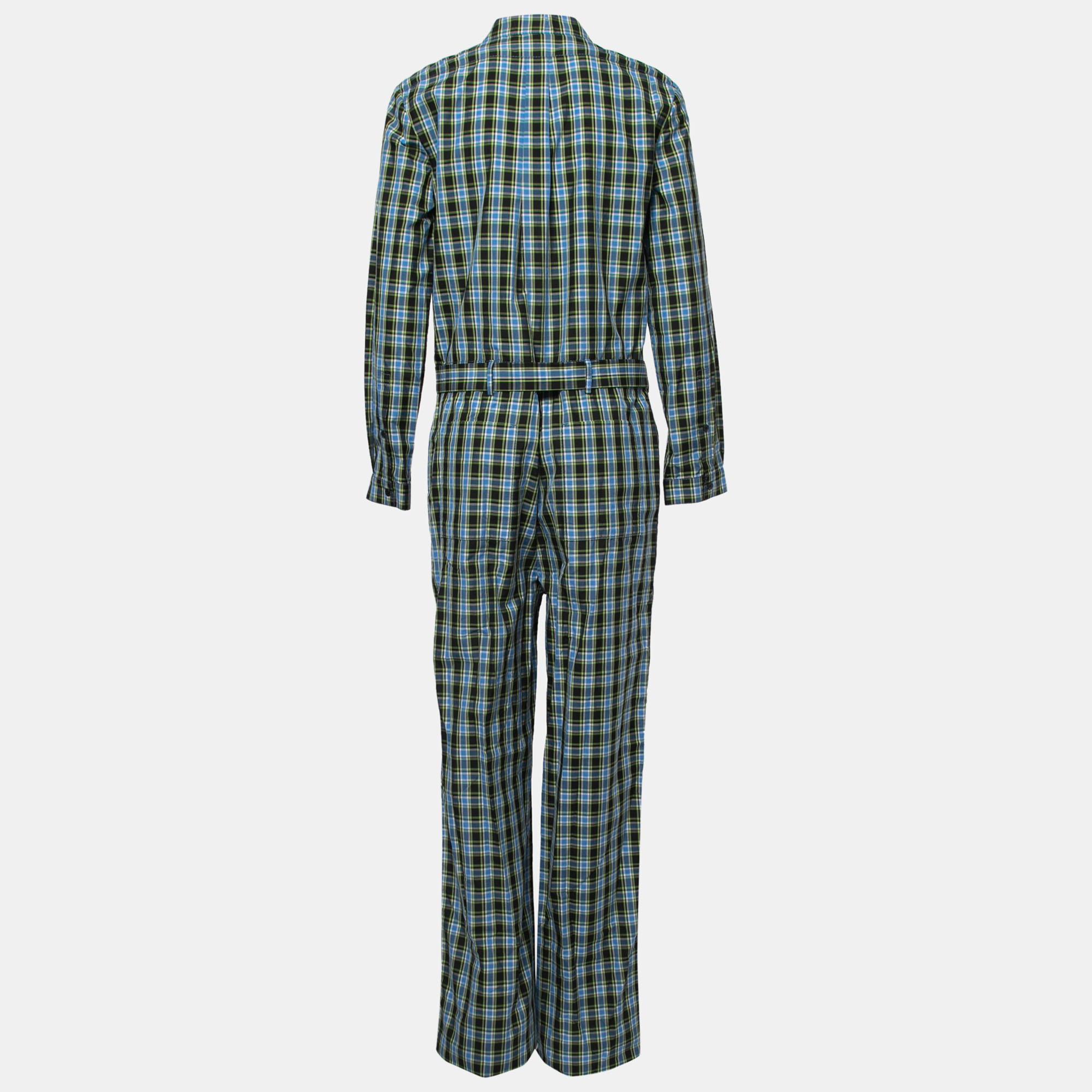 

Burberry Blue Checked Cotton Lampton Belted Jumpsuit