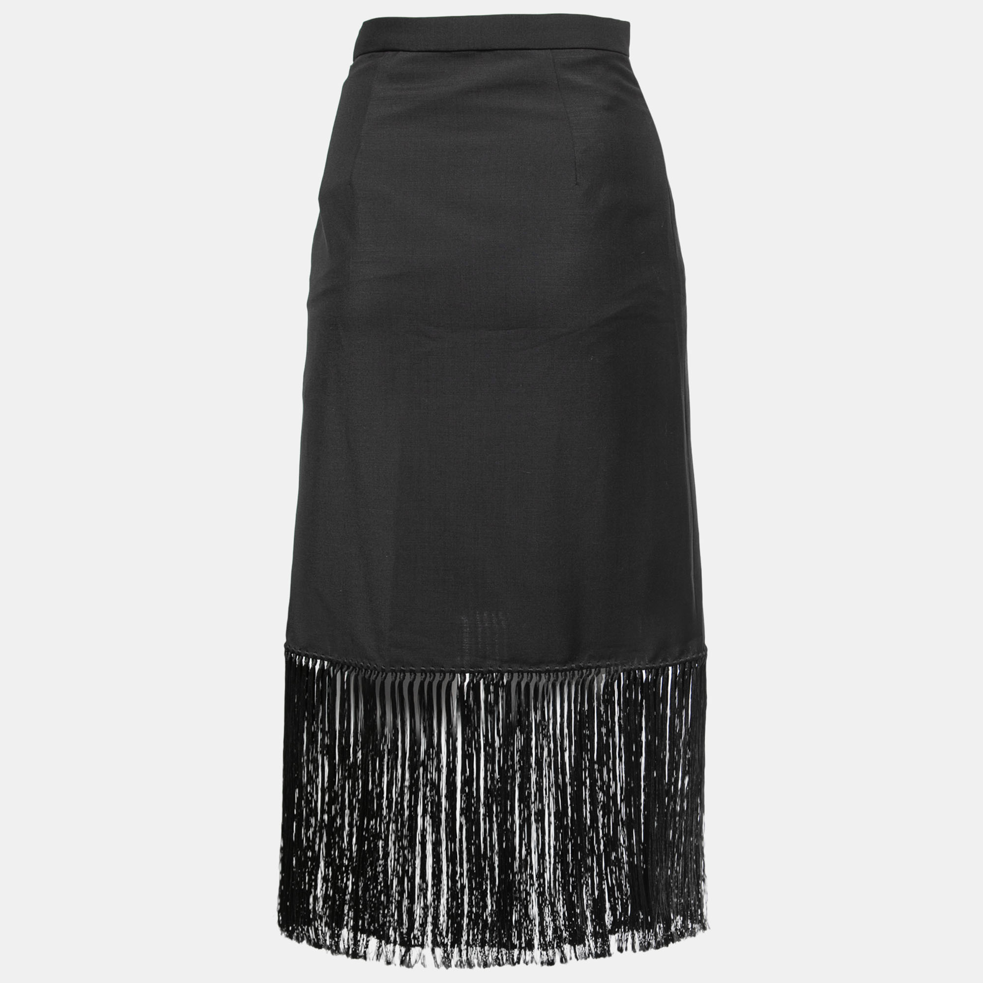 

Burberry Black Crepe Wool Fringed Skirt