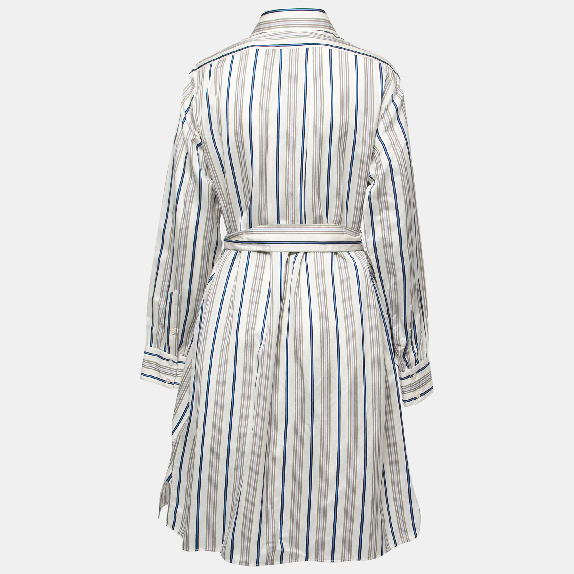 

Burberry Multicolor Striped Silk Belted Shirt Midi Dress