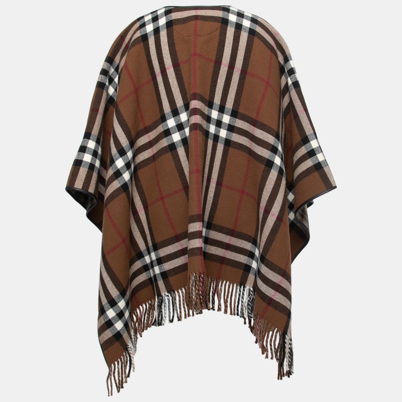 

Burberry Brown Checked Wool Fringed Cape