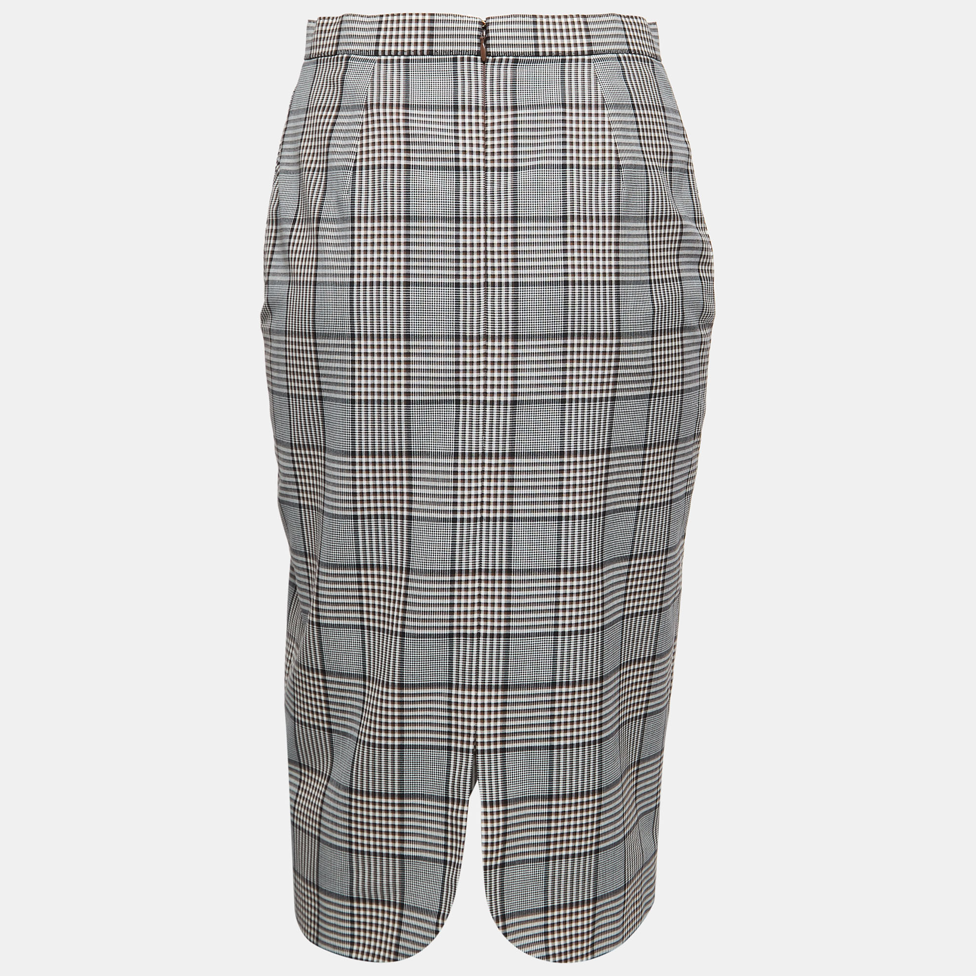

Burberry Deep Taupe Checked Wool Pencil Skirt, Brown