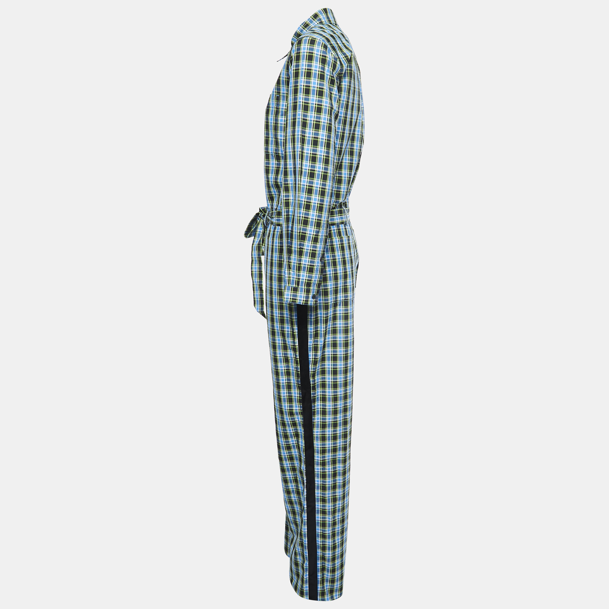 

Burberry Azure Blue Checked Cotton Lampton Belted Jumpsuit
