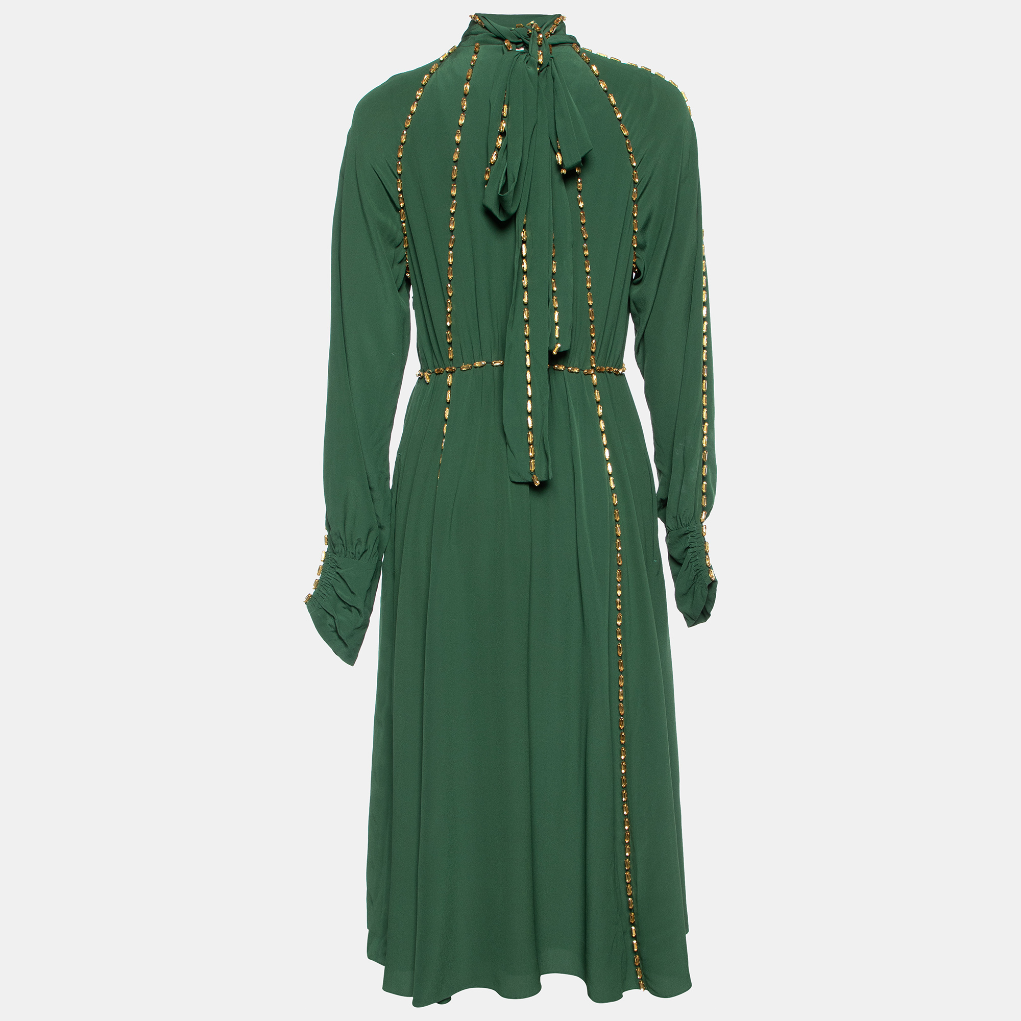 Pre-owned Burberry Green Silk Crystal Embellished Long Sleeve Gown S