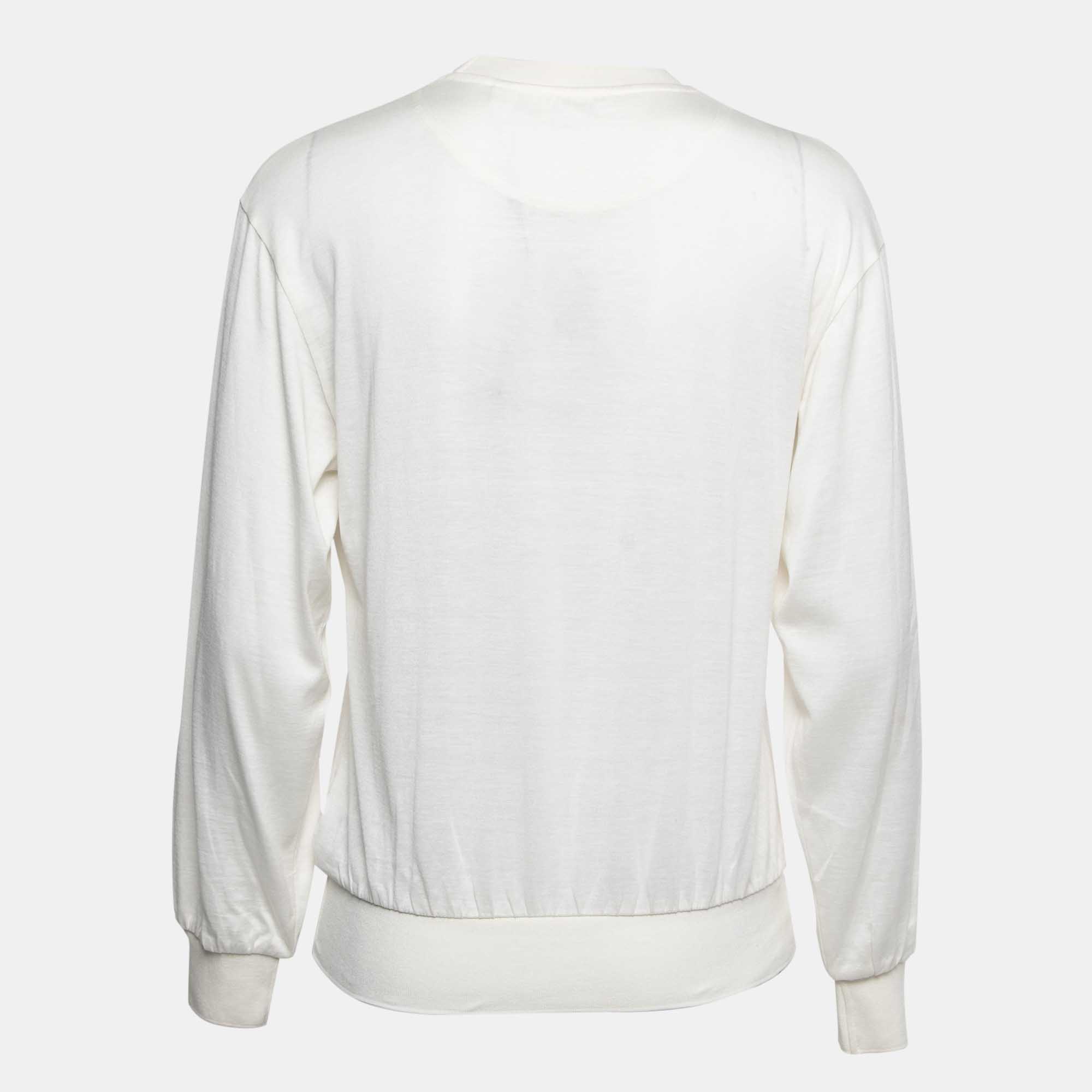 

Burberry White Ivory Silk & Cotton Long Sleeve Knit Top