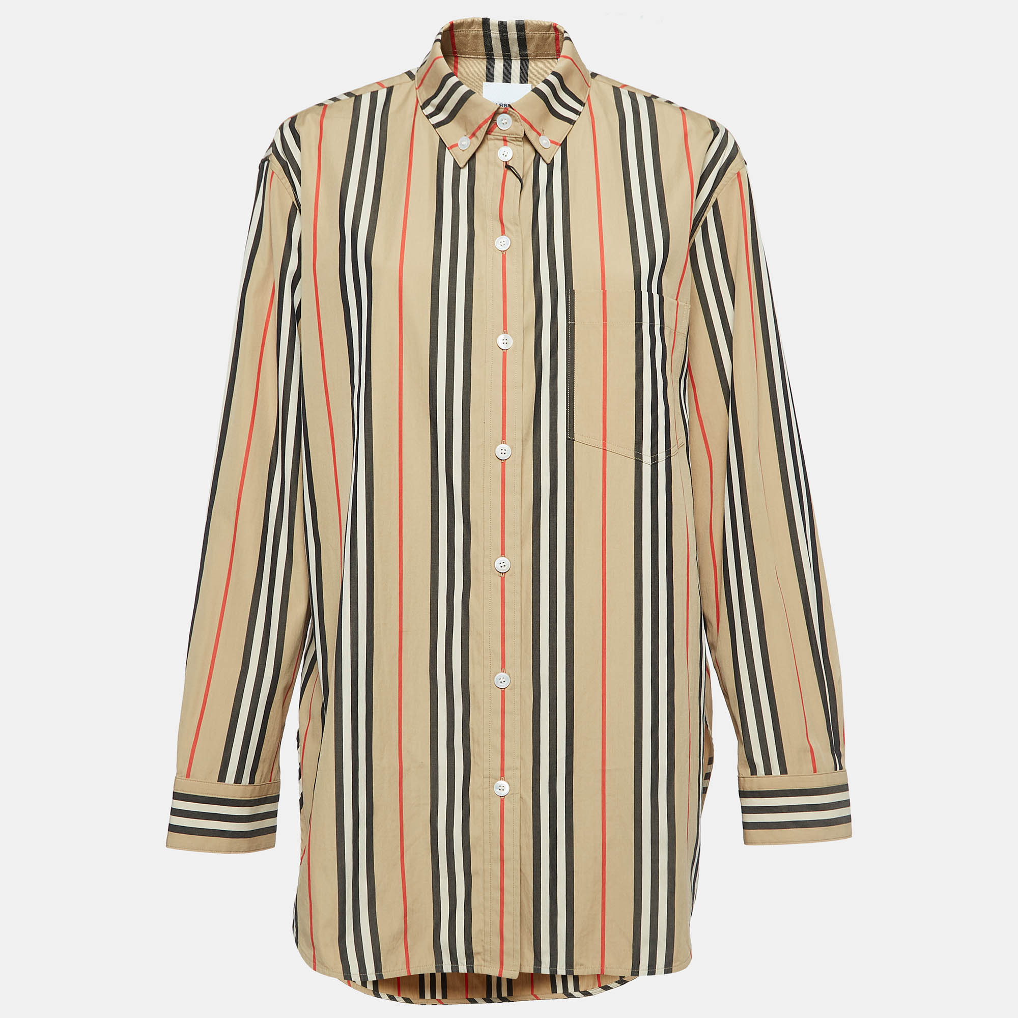 Burberry Beige Striped Cotton Button-Down Shirt L
