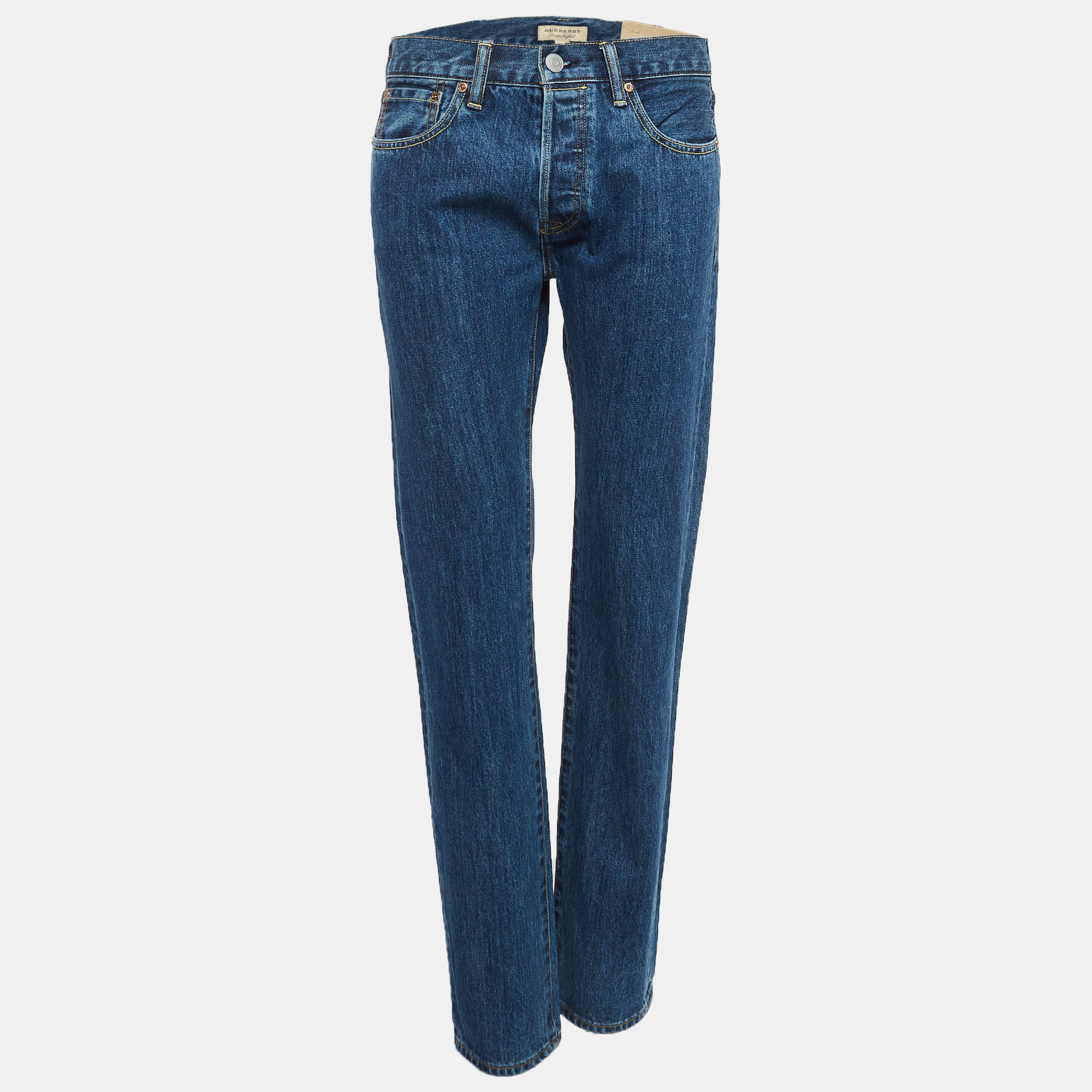 Pre-owned Burberry Blue Denim Straight Leg Jeans M Waist 28"