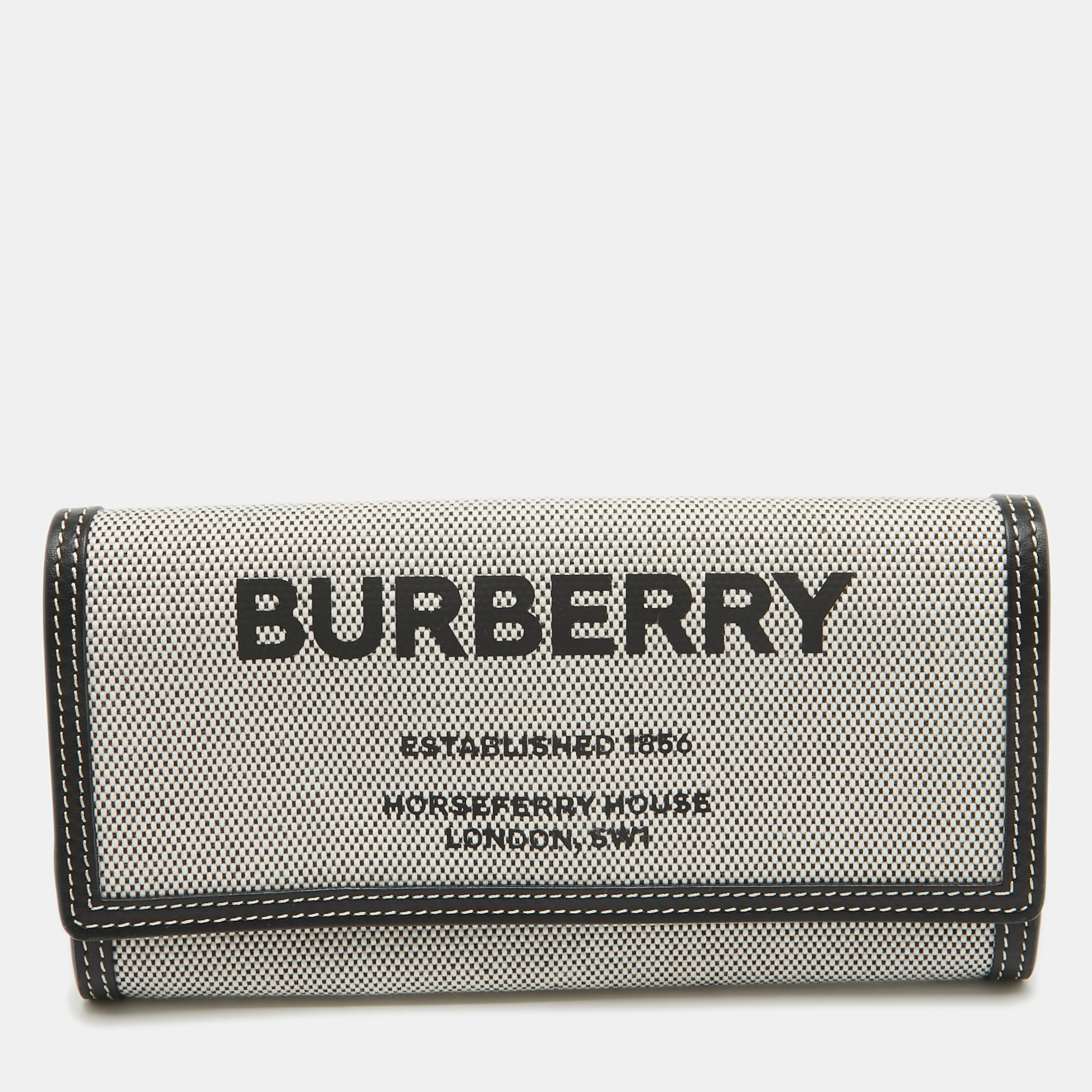 Pre-owned Burberry Black/white Canvas And Leather Halton Continental Wallet