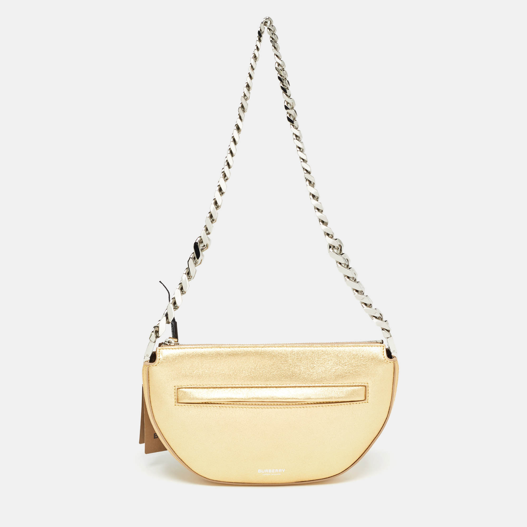 

Burberry Gold Leather Mini Olympia Zip Chain Bag