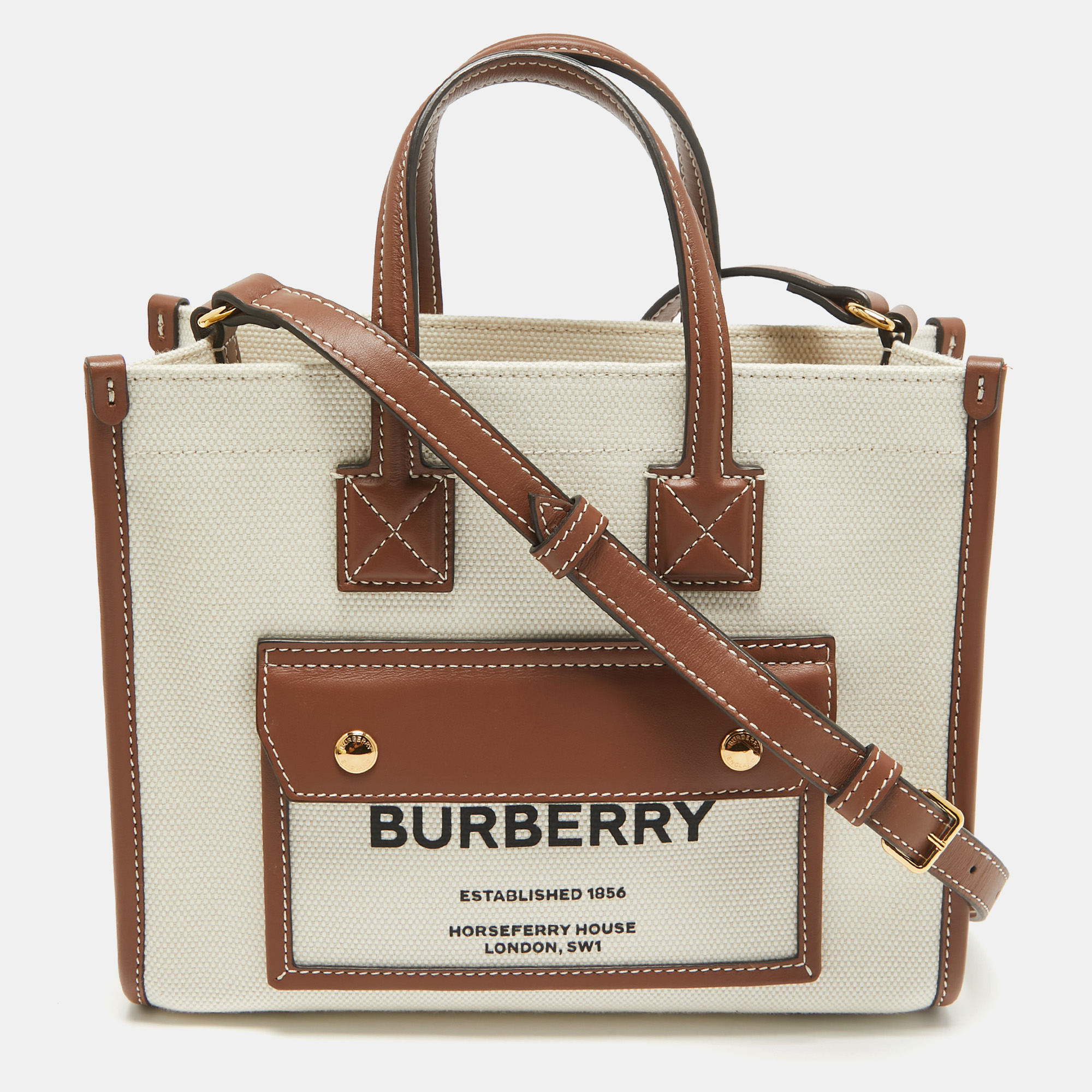 Pre-owned Burberry Brown/beige Canvas Mini Freya Tote