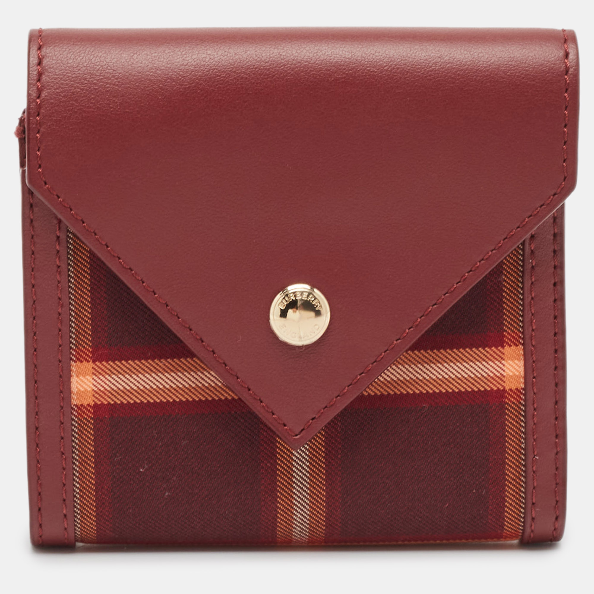 Pre-owned Burberry Burgundy Check Canvas And Leather Lila Trifold Wallet