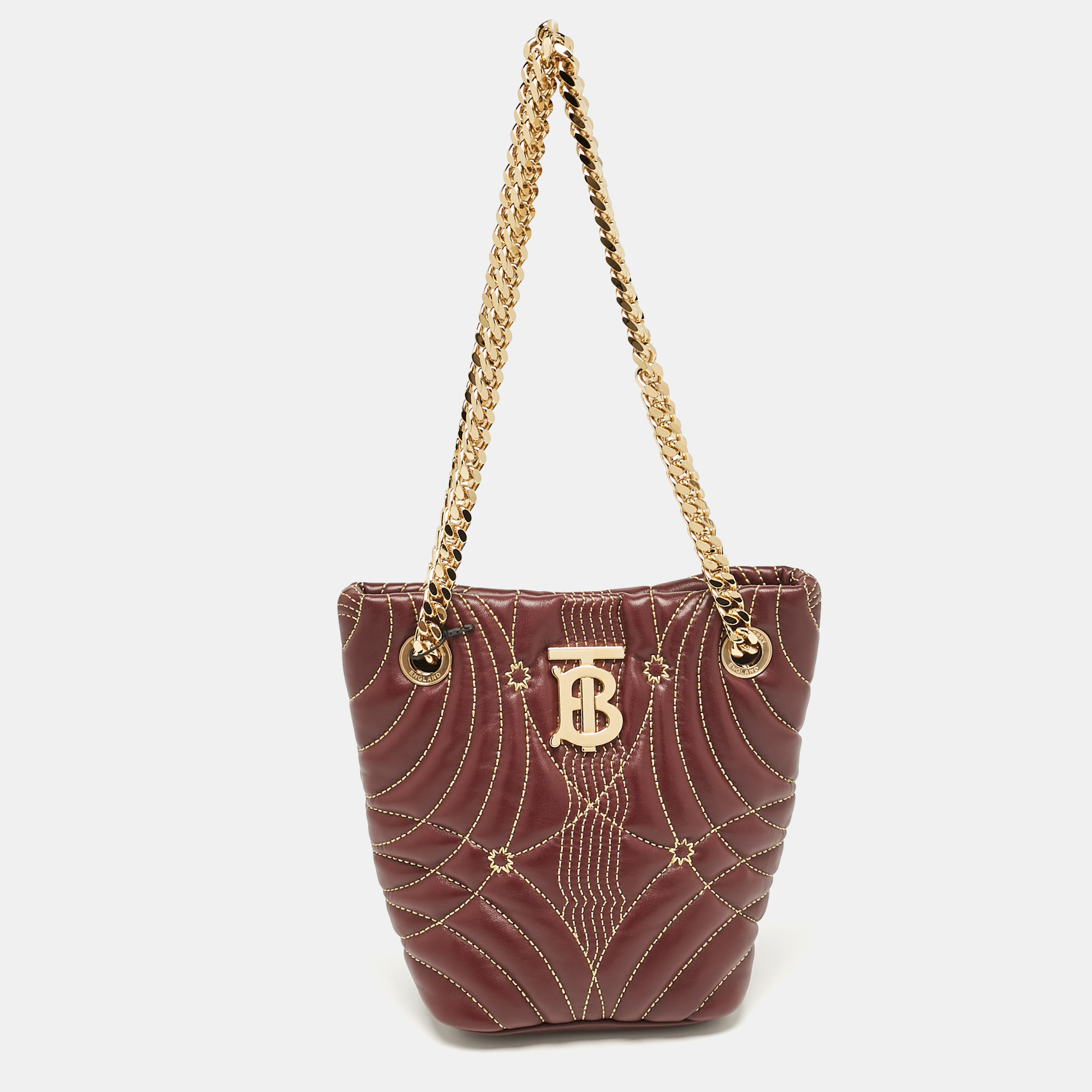 

Burberry Dark Maroon Leather Mini Lola Bucket Bag, Burgundy