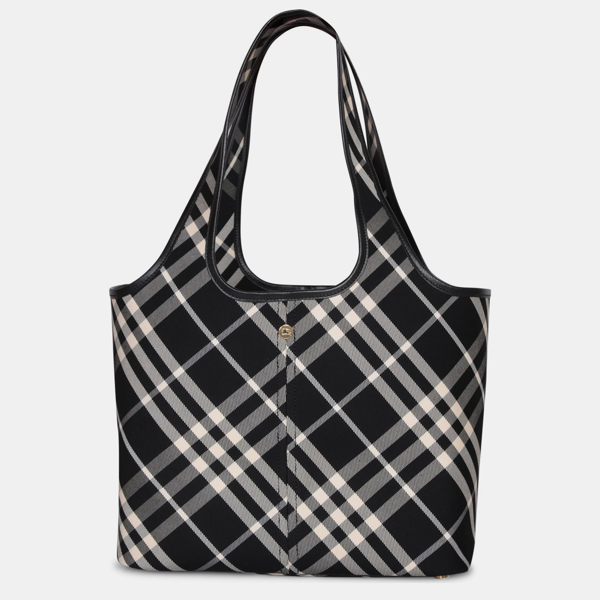 

Burberry Black/White Embroidered Check Canvas Small Shopping Bag