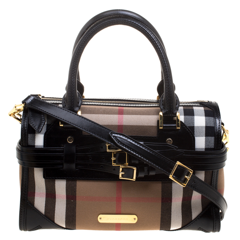 Burberry Black Leather Bridle House Check Canvas Chester Bowling