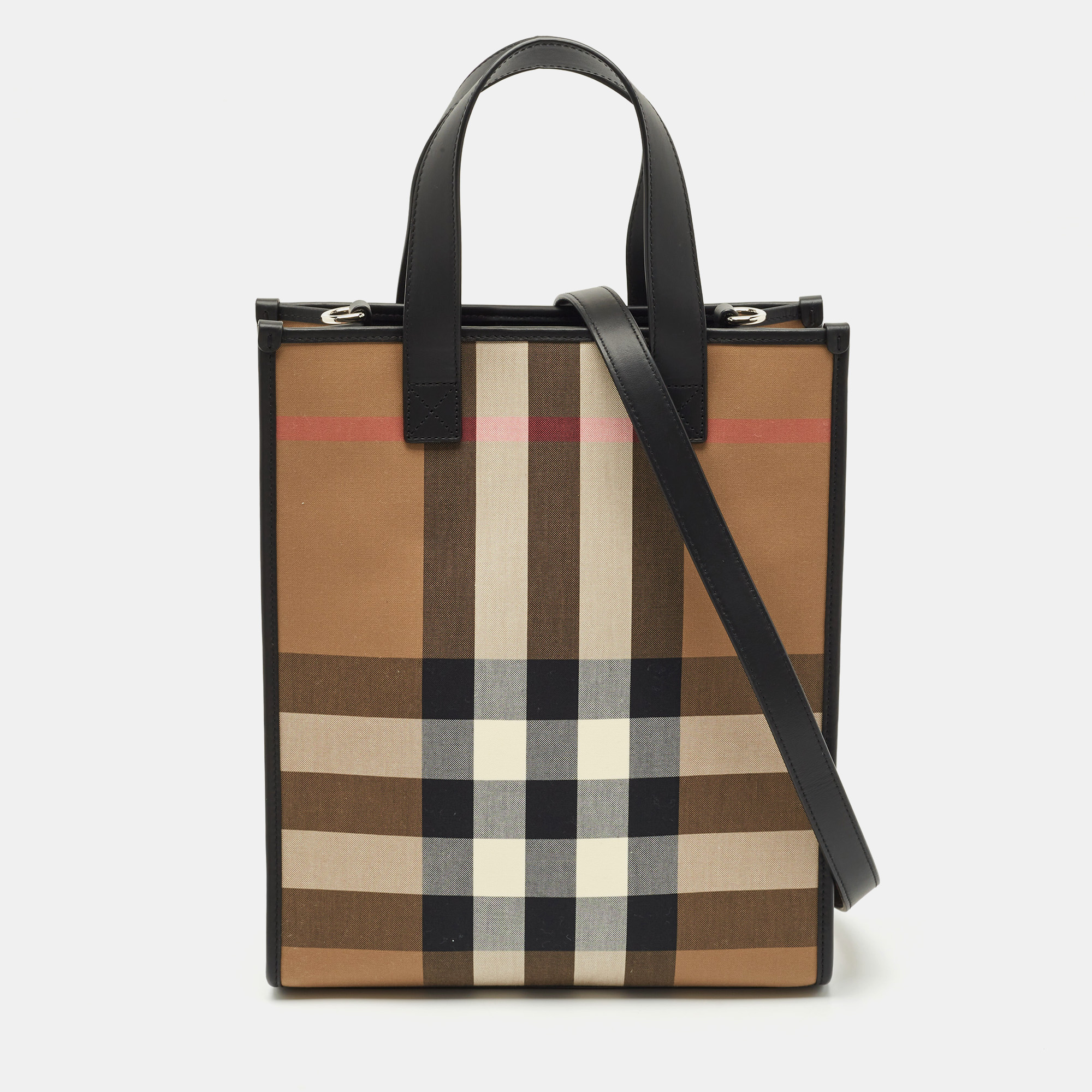 

Burberry Black/Beige House Check Fabric Small N/S Book Tote