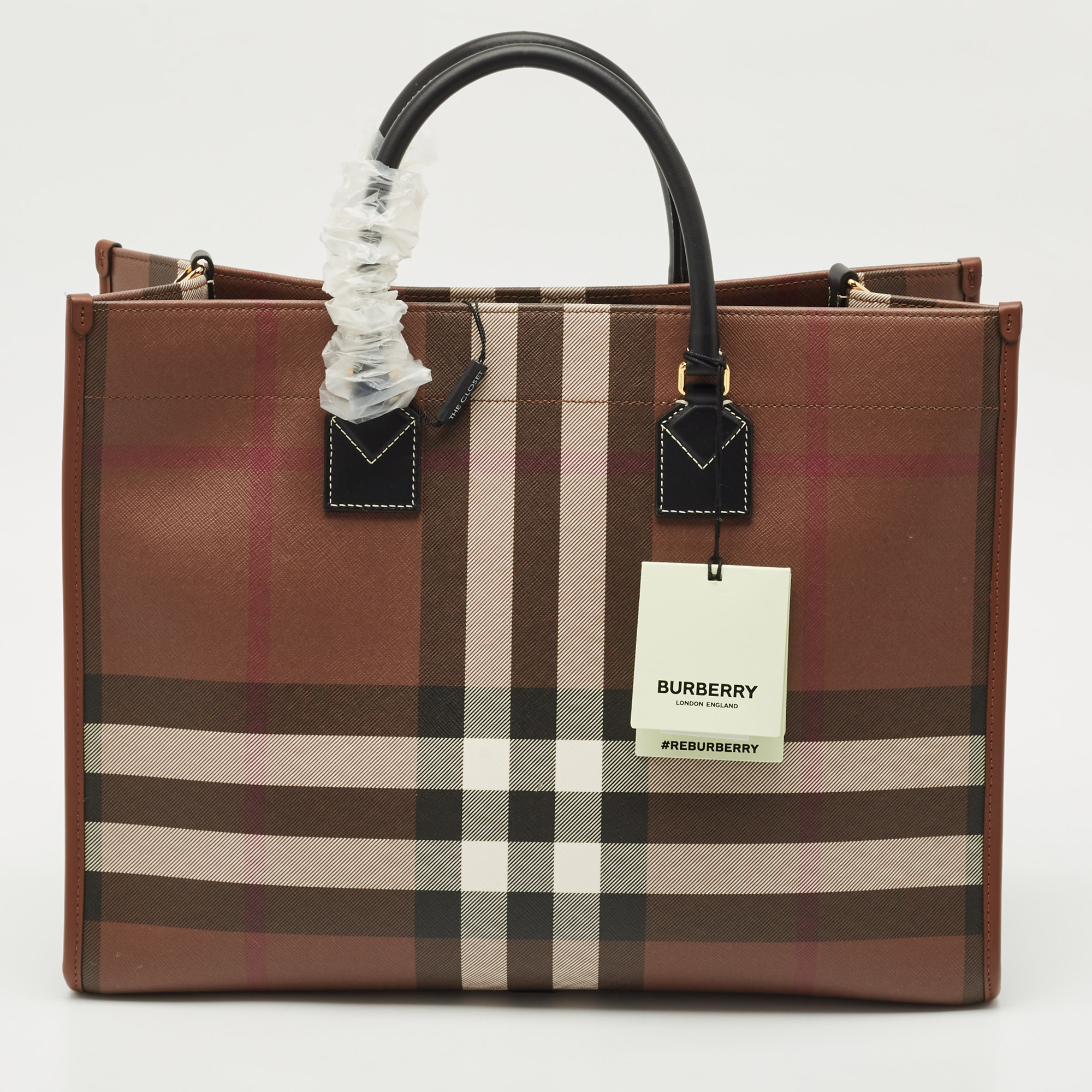 

Burberry Brown/Black Check Coated Canvas and Leather Medium Freya Tote
