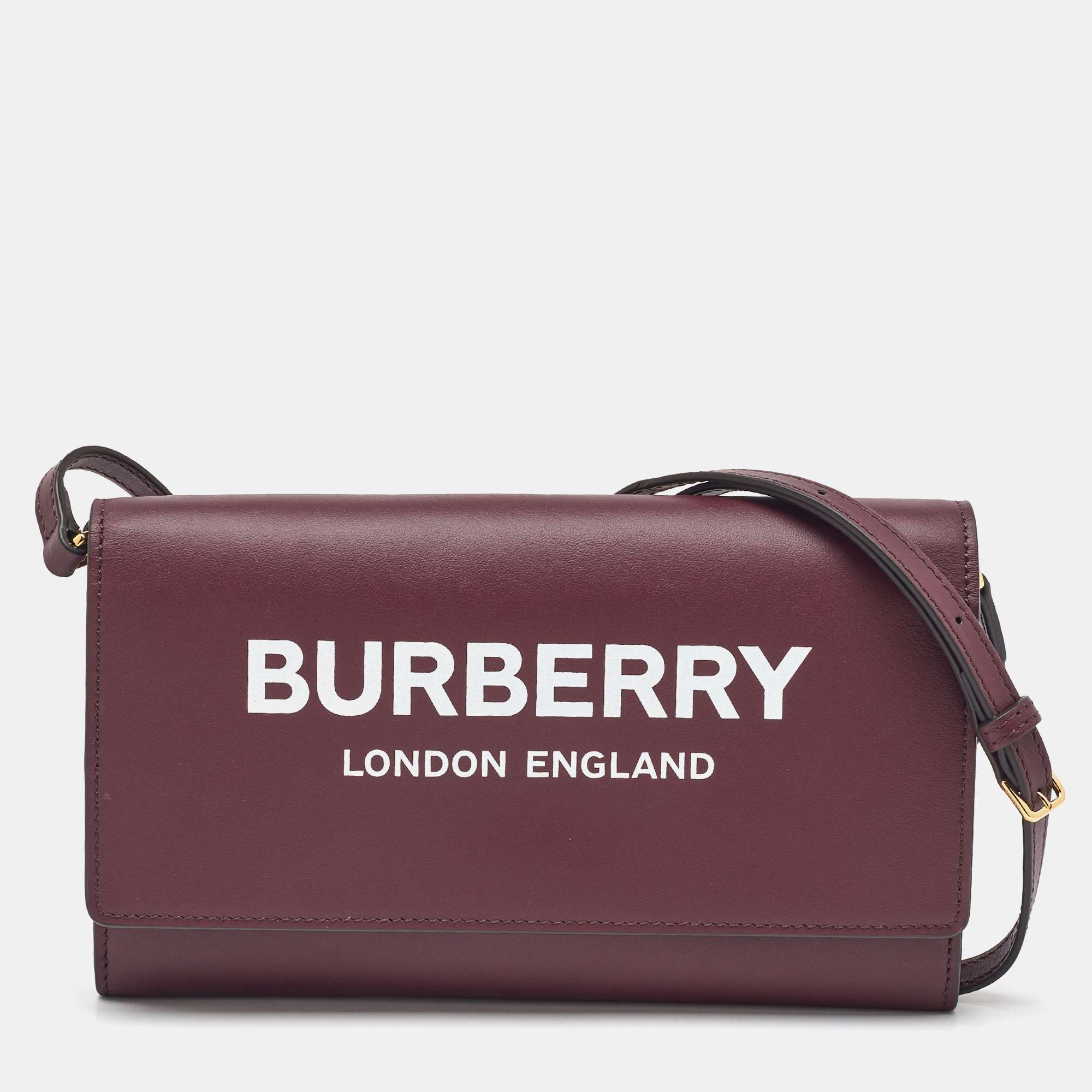

Burberry Burgundy Leather Logo Flap Wallet Crossbody Bag