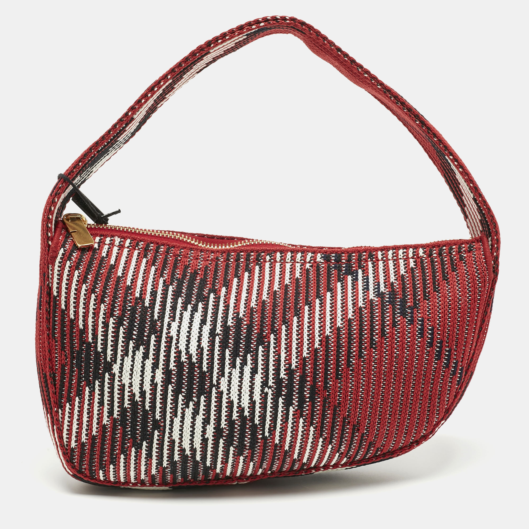 

Burberry Red Check Knit Fabric Mini Baguette Bag