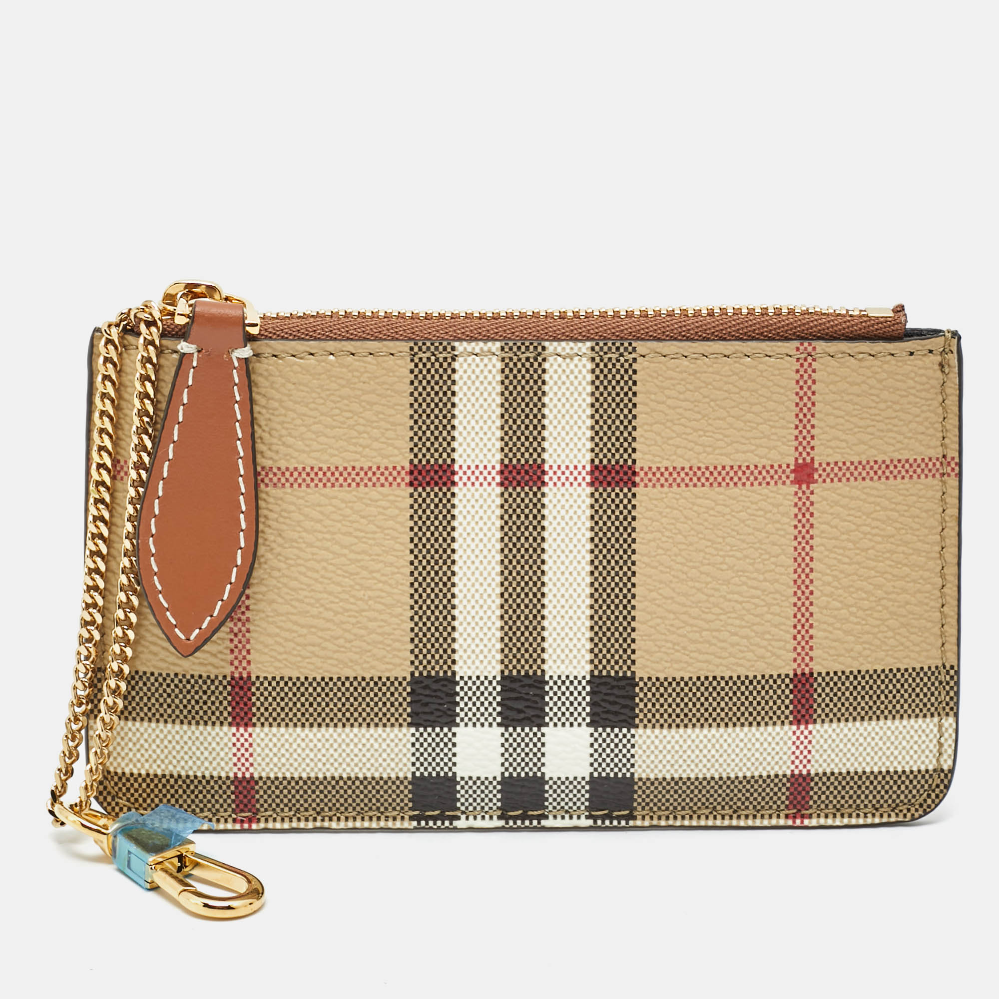 Pre-owned Burberry Beige Vintage Check Coated Canvas Kelbrook Coin Purse In Sand