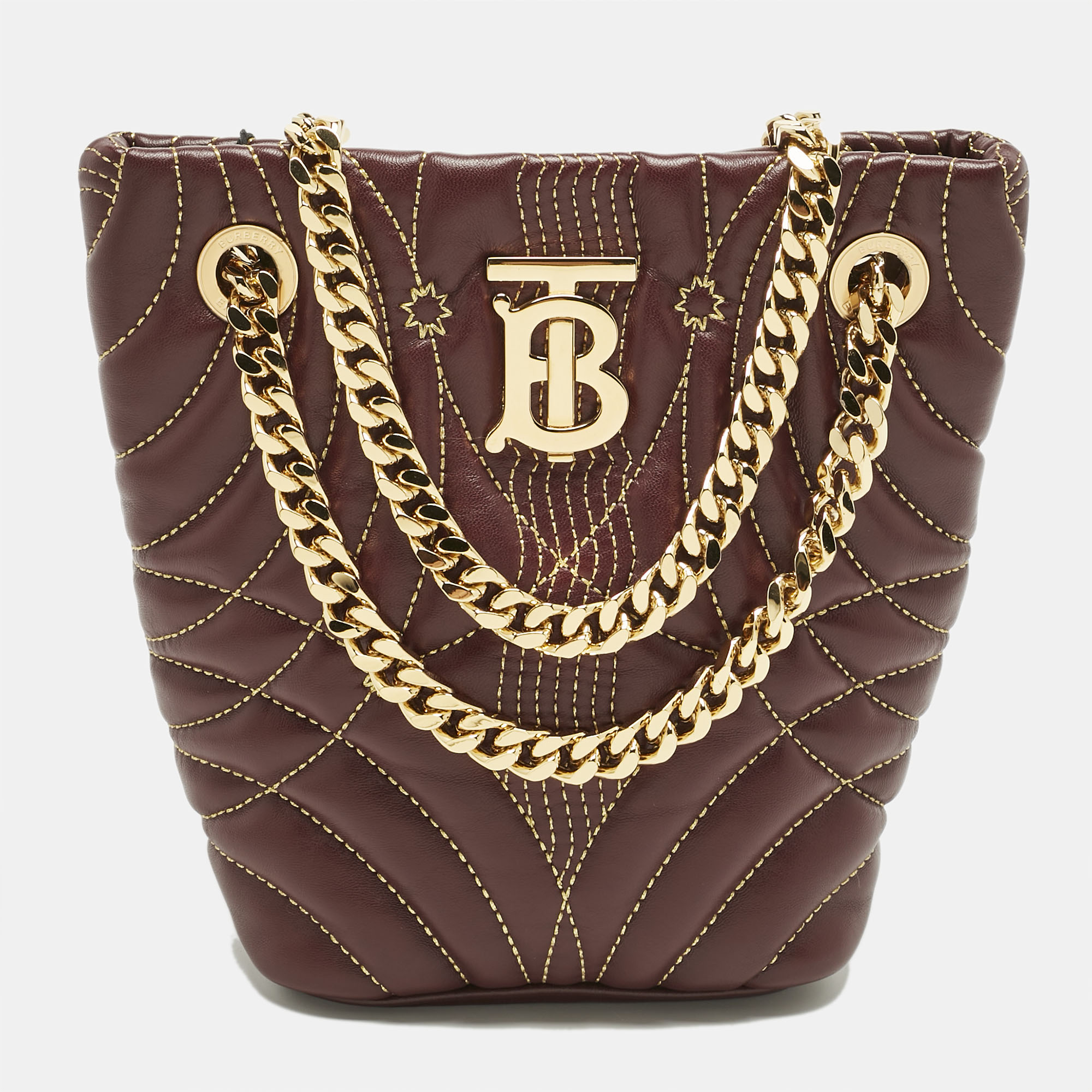 

Burberry Dark Maroon Quilted Leather Mini Lola Bucket Bag, Burgundy