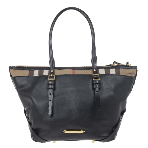 Pre Owned Burberry Black House Check Canvas and Soft Leather Salisbury Tote