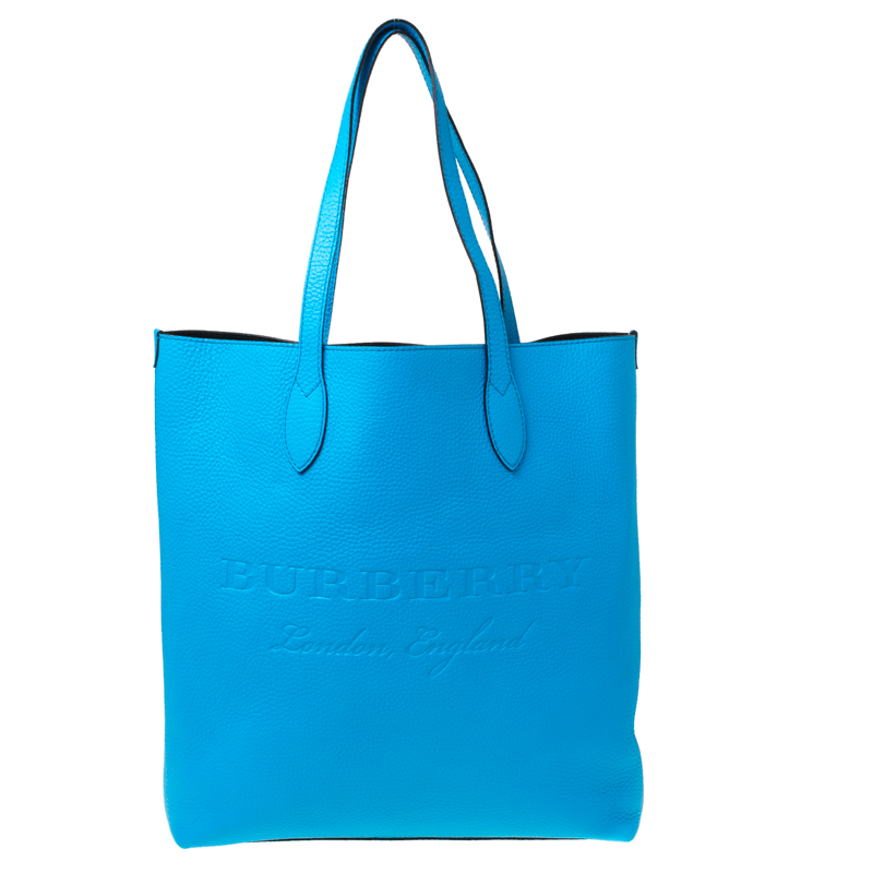 Pre Owned Burberry Neon Blue Leather Remington Shopper Tote