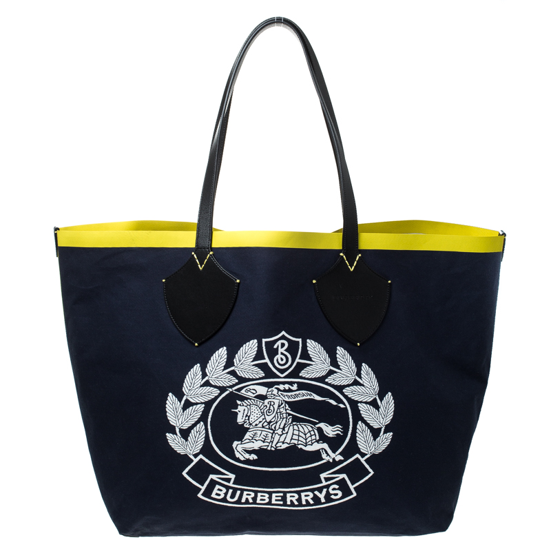 Burberry Navy Blue/Yellow Archive Logo Canvas And Leather Giant Tote  Burberry | TLC