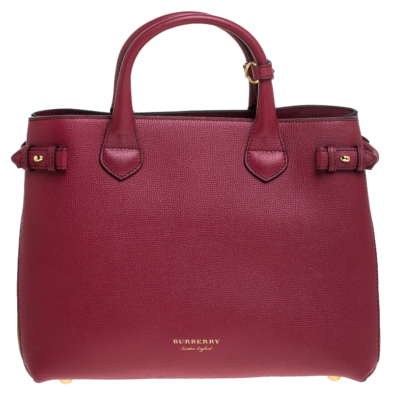 Pre Owned حقيبة بربري بانير قماش كاروهات هاوس وجلد حمراء متوسطة